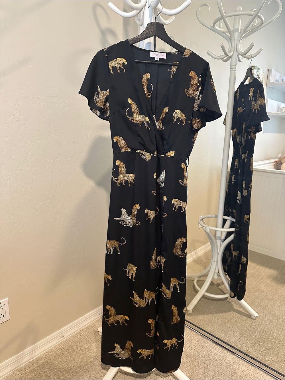 L’atelier Black Cheetah Print Wrap Maxi Dress M/L (Paris)